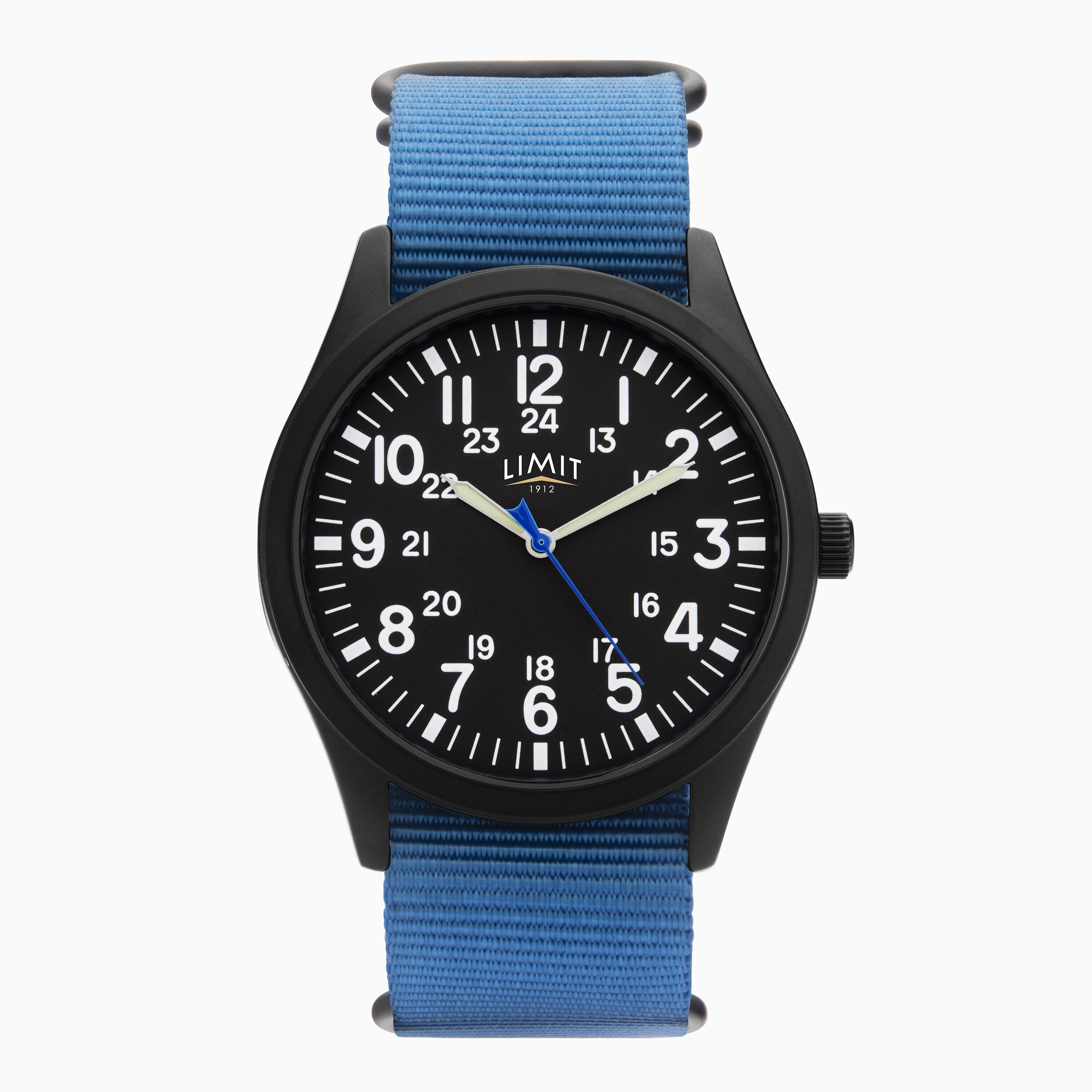 Limit Mens Casual Watch (5724) - Round | 42mm | Blue Nylon Strap | Black  Dial | Limit